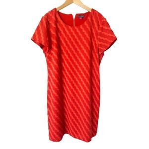 Vince Camuto Shift Dress Orange Wave Striped Diagonal Modern Office Knee Size 10